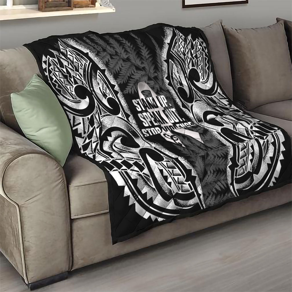 White Ribbon Day New Zealand Quilt Respect Women Maori Pattern Black