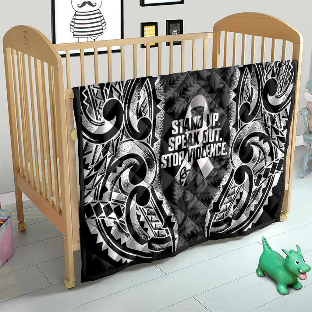 White Ribbon Day New Zealand Quilt Respect Women Maori Pattern Black