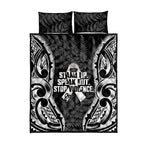 White Ribbon Day New Zealand Quilt Bed Set Respect Women Maori Pattern Black