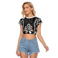 White Ribbon Day New Zealand Raglan Cropped T Shirt Respect Women Maori Pattern Black
