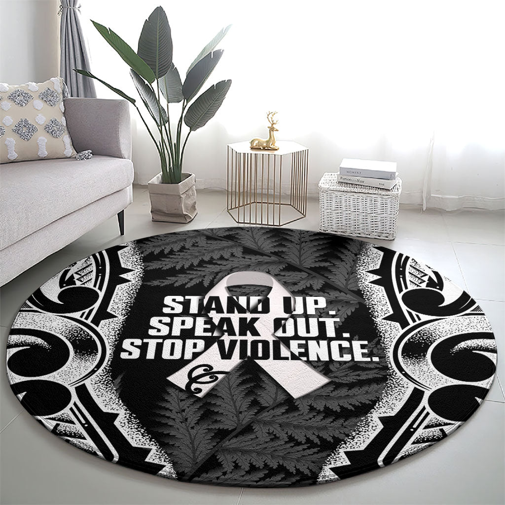 White Ribbon Day New Zealand Round Carpet Respect Women Maori Pattern Black