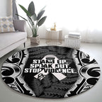 White Ribbon Day New Zealand Round Carpet Respect Women Maori Pattern Black