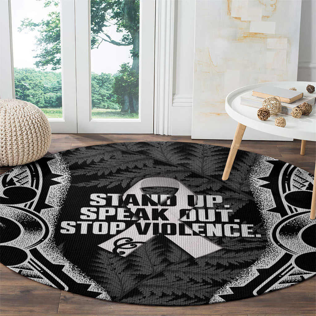 White Ribbon Day New Zealand Round Carpet Respect Women Maori Pattern Black