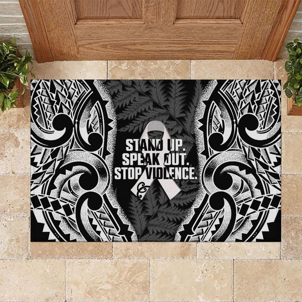 White Ribbon Day New Zealand Rubber Doormat Respect Women Maori Pattern Black