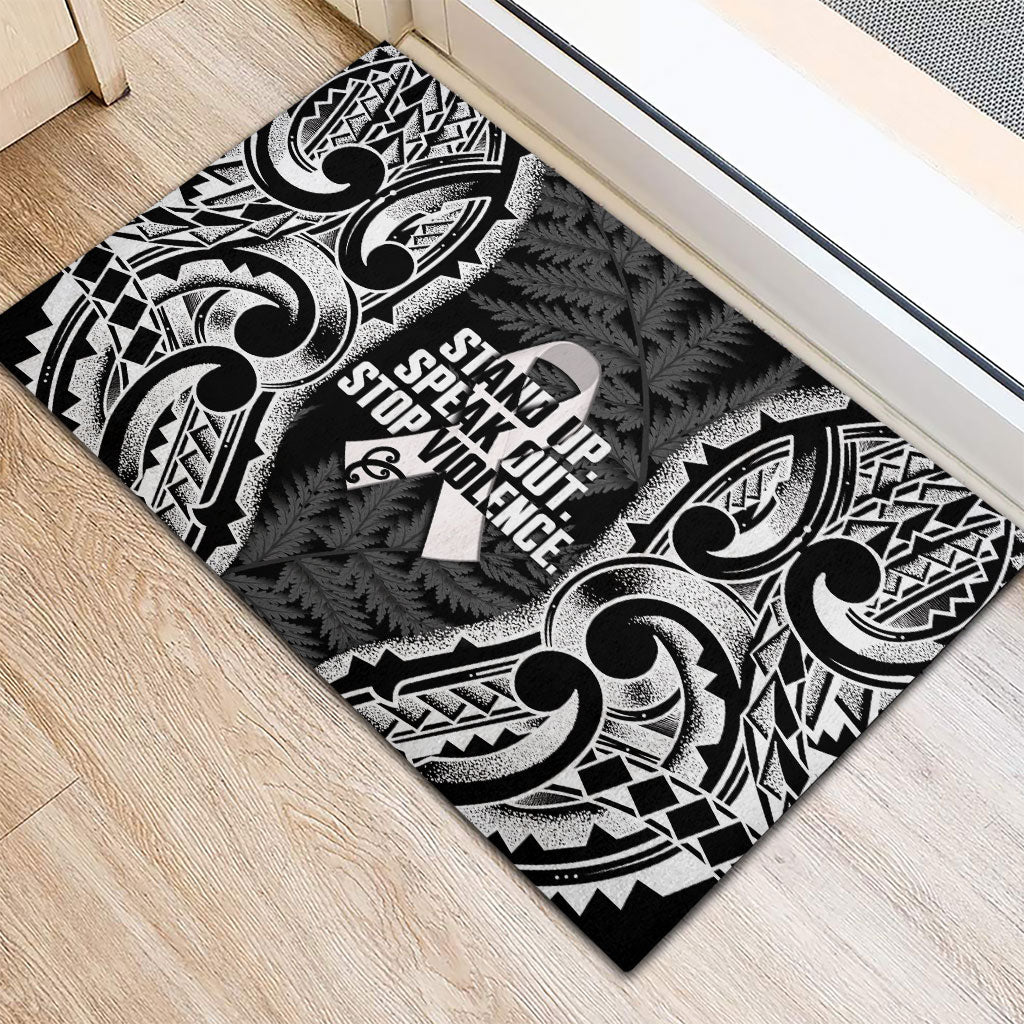 White Ribbon Day New Zealand Rubber Doormat Respect Women Maori Pattern Black