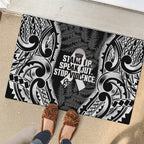 White Ribbon Day New Zealand Rubber Doormat Respect Women Maori Pattern Black