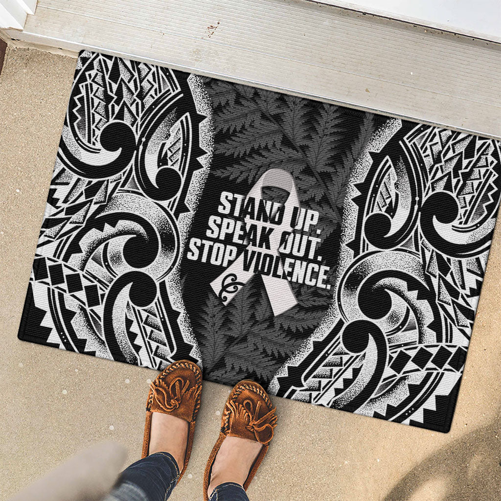 White Ribbon Day New Zealand Rubber Doormat Respect Women Maori Pattern Black
