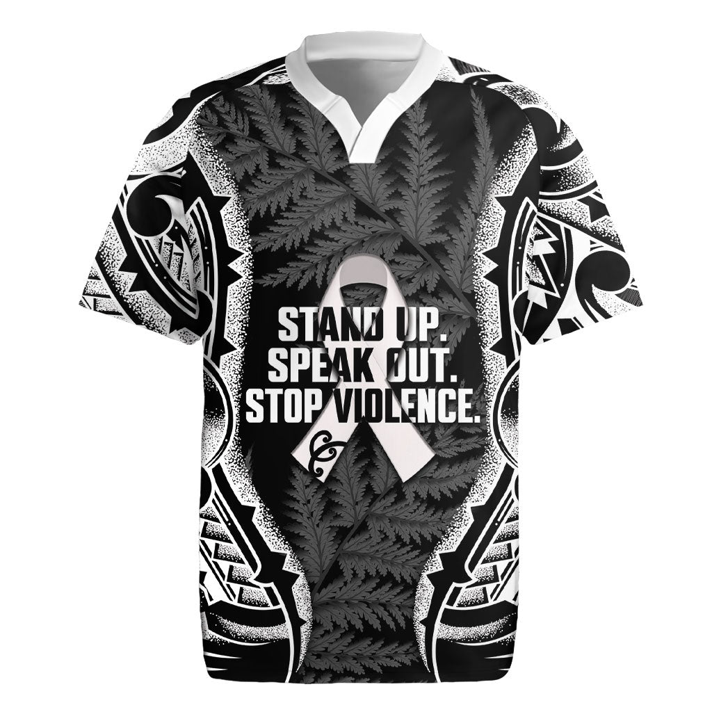 White Ribbon Day New Zealand Rugby Jersey Respect Women Maori Pattern Black