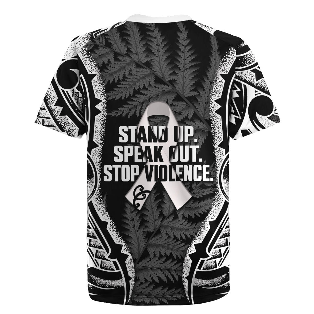 White Ribbon Day New Zealand Rugby Jersey Respect Women Maori Pattern Black
