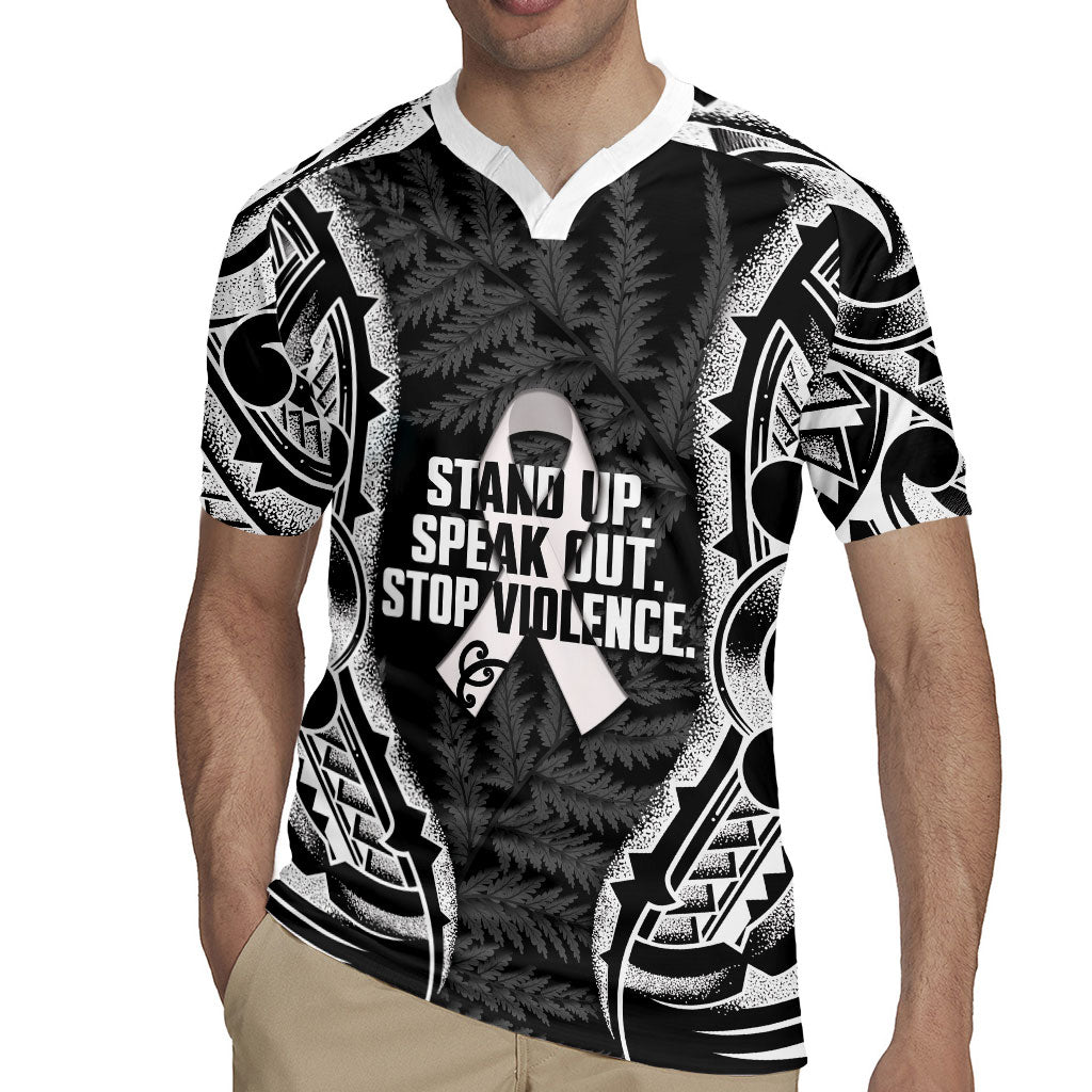 White Ribbon Day New Zealand Rugby Jersey Respect Women Maori Pattern Black