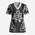 White Ribbon Day New Zealand Scrub Top Respect Women Maori Pattern Black