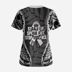 White Ribbon Day New Zealand Scrub Top Respect Women Maori Pattern Black