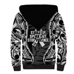 White Ribbon Day New Zealand Sherpa Hoodie Respect Women Maori Pattern Black