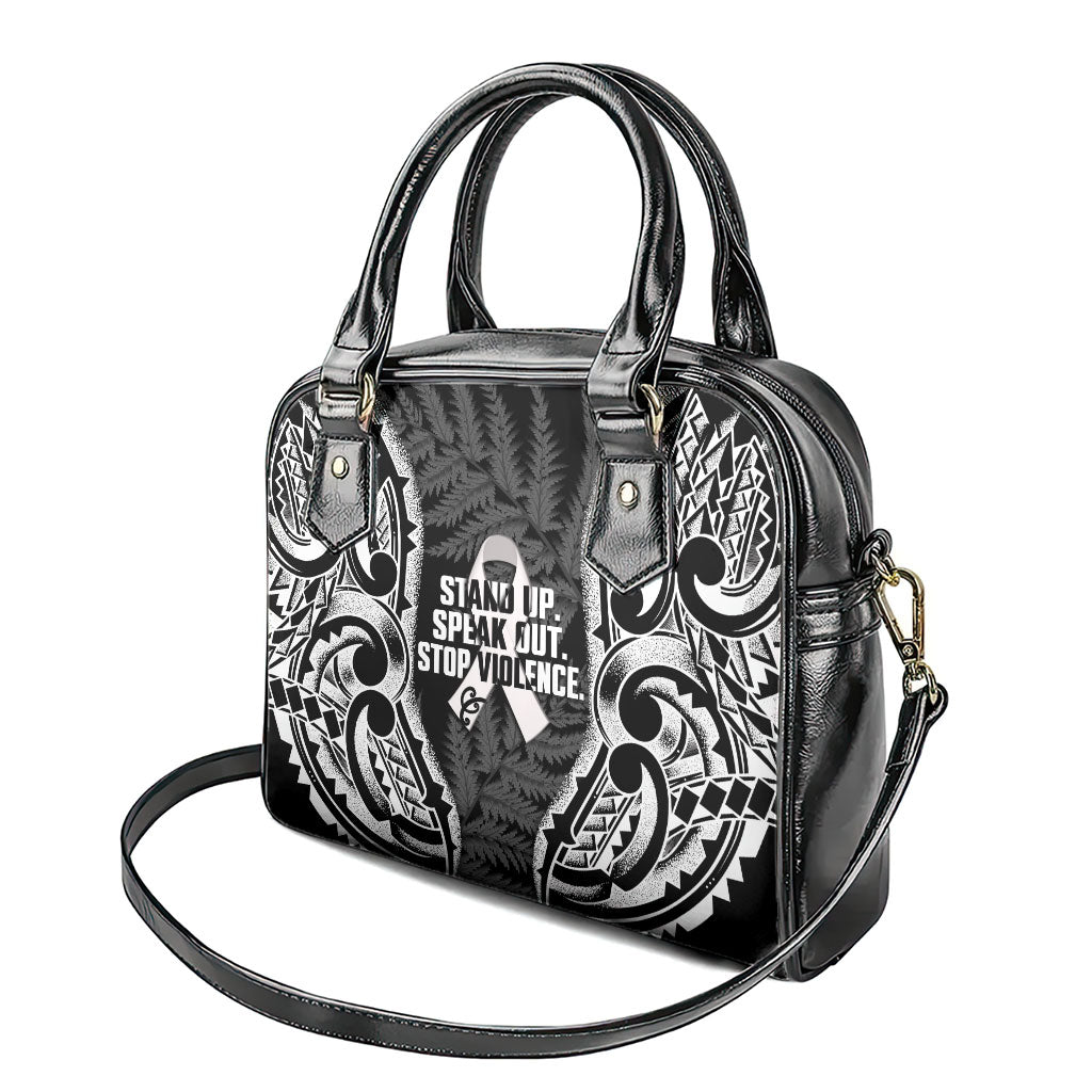 White Ribbon Day New Zealand Shoulder Handbag Respect Women Maori Pattern Black
