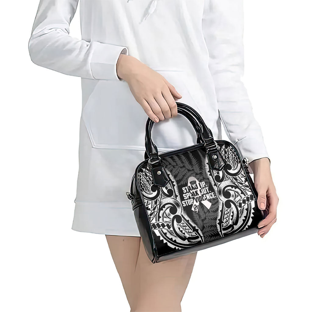 White Ribbon Day New Zealand Shoulder Handbag Respect Women Maori Pattern Black