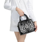 White Ribbon Day New Zealand Shoulder Handbag Respect Women Maori Pattern Black
