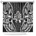 White Ribbon Day New Zealand Shower Curtain Respect Women Maori Pattern Black