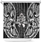 White Ribbon Day New Zealand Shower Curtain Respect Women Maori Pattern Black