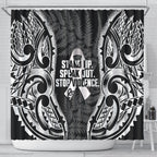 White Ribbon Day New Zealand Shower Curtain Respect Women Maori Pattern Black