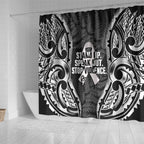White Ribbon Day New Zealand Shower Curtain Respect Women Maori Pattern Black