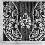 White Ribbon Day New Zealand Shower Curtain Respect Women Maori Pattern Black
