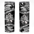 White Ribbon Day New Zealand Skinny Tumbler Respect Women Maori Pattern Black