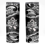 White Ribbon Day New Zealand Skinny Tumbler Respect Women Maori Pattern Black