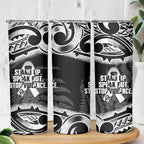 White Ribbon Day New Zealand Skinny Tumbler Respect Women Maori Pattern Black