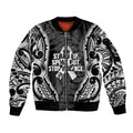 White Ribbon Day New Zealand Sleeve Zip Bomber Jacket Respect Women Maori Pattern Black