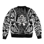 White Ribbon Day New Zealand Sleeve Zip Bomber Jacket Respect Women Maori Pattern Black