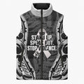 White Ribbon Day New Zealand Sleeveless Puffer Jacket Respect Women Maori Pattern Black