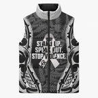 White Ribbon Day New Zealand Sleeveless Puffer Jacket Respect Women Maori Pattern Black