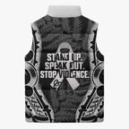 White Ribbon Day New Zealand Sleeveless Puffer Jacket Respect Women Maori Pattern Black