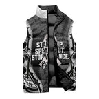 White Ribbon Day New Zealand Sleeveless Puffer Jacket Respect Women Maori Pattern Black