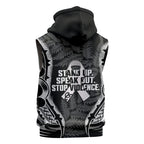 White Ribbon Day New Zealand Sleeveless Zip Hoodie Respect Women Maori Pattern Black