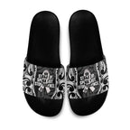 White Ribbon Day New Zealand Slide Sandals Respect Women Maori Pattern Black