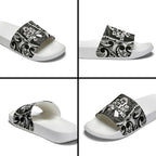 White Ribbon Day New Zealand Slide Sandals Respect Women Maori Pattern Black