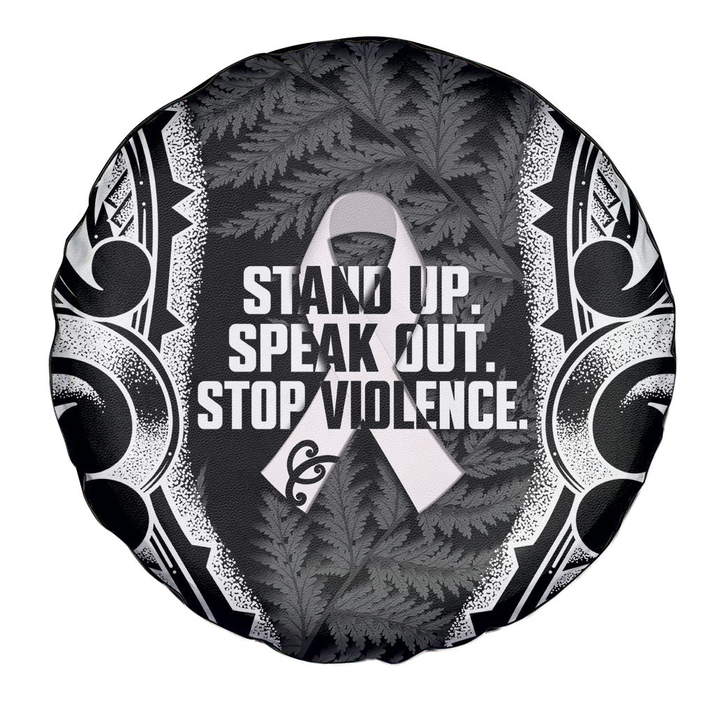 White Ribbon Day New Zealand Spare Tire Cover Respect Women Maori Pattern Black