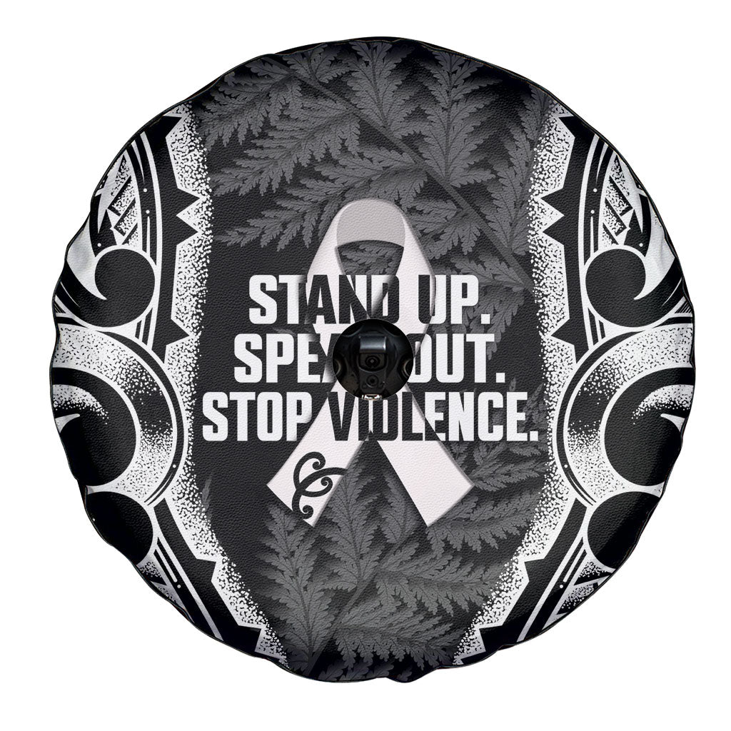 White Ribbon Day New Zealand Spare Tire Cover Respect Women Maori Pattern Black