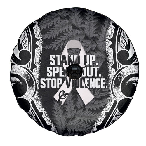 White Ribbon Day New Zealand Spare Tire Cover Respect Women Maori Pattern Black