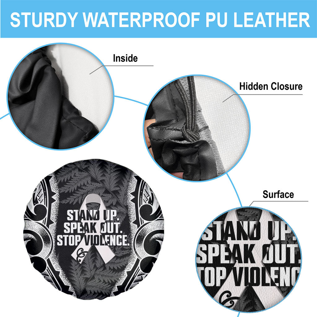 White Ribbon Day New Zealand Spare Tire Cover Respect Women Maori Pattern Black