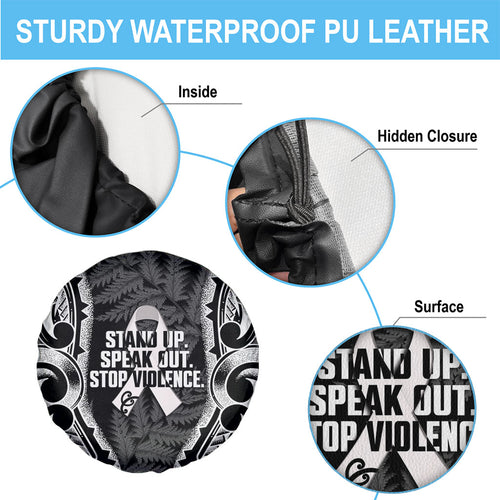 White Ribbon Day New Zealand Spare Tire Cover Respect Women Maori Pattern Black