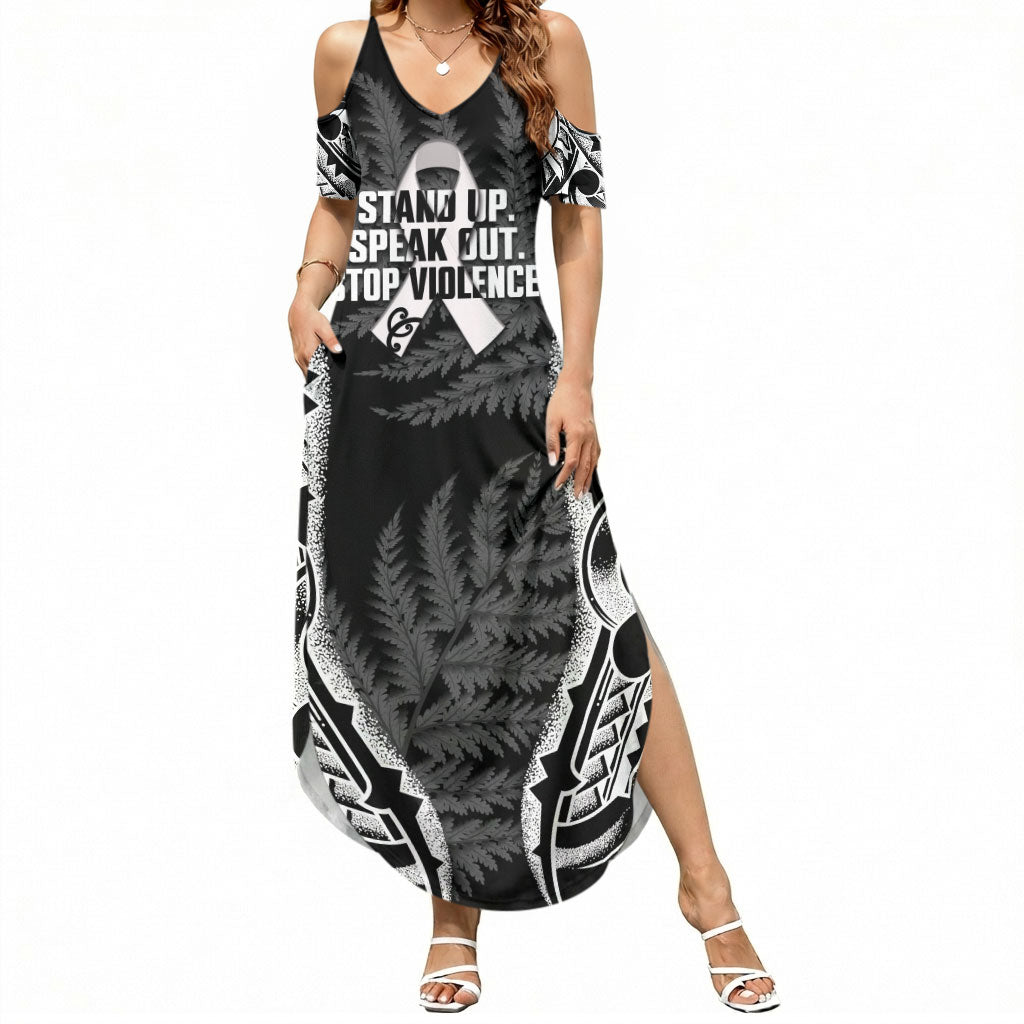 White Ribbon Day New Zealand Summer Maxi Dress Respect Women Maori Pattern Black