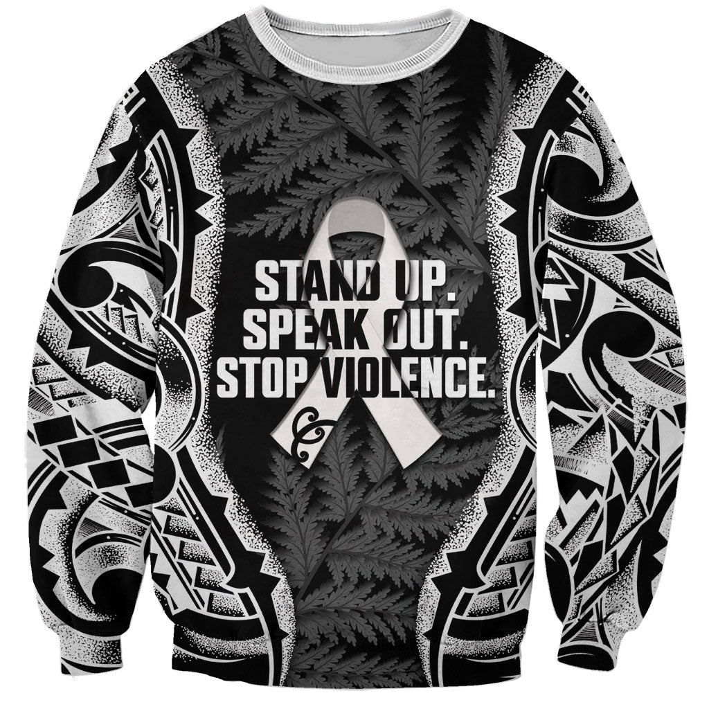 White Ribbon Day New Zealand Sweatshirt Respect Women Maori Pattern Black