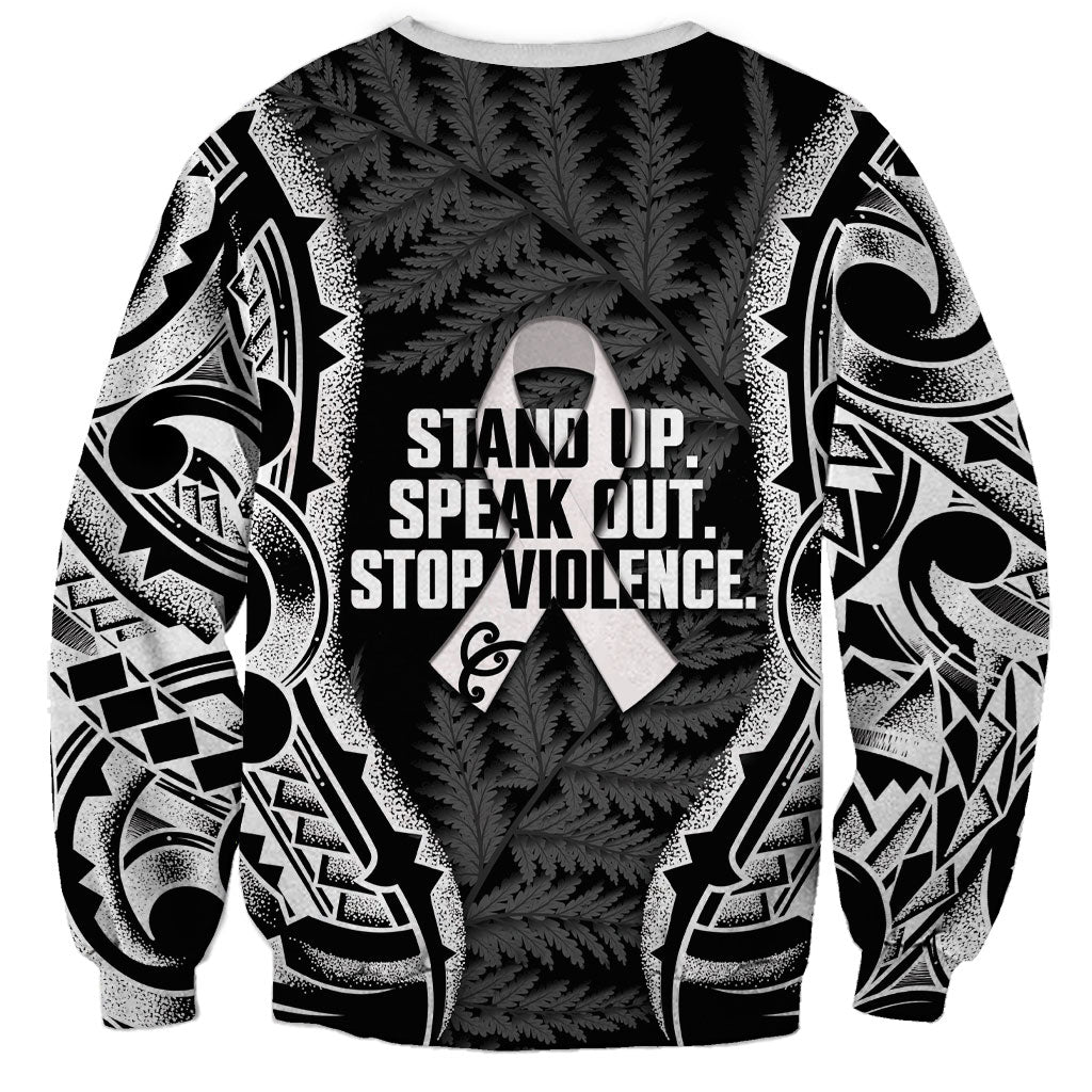 White Ribbon Day New Zealand Sweatshirt Respect Women Maori Pattern Black