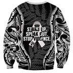 White Ribbon Day New Zealand Sweatshirt Respect Women Maori Pattern Black