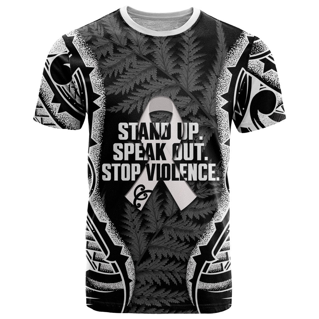 White Ribbon Day New Zealand T Shirt Respect Women Maori Pattern Black