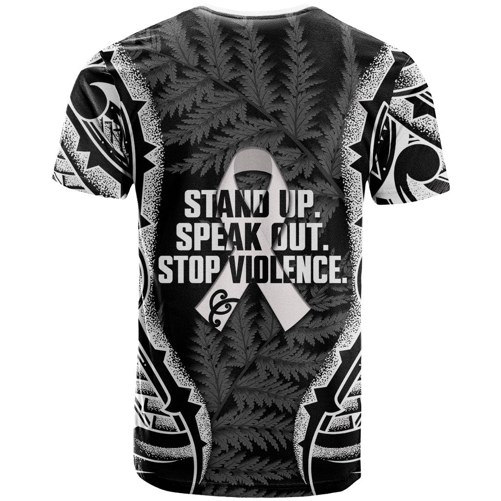 White Ribbon Day New Zealand T Shirt Respect Women Maori Pattern Black