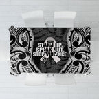 White Ribbon Day New Zealand Tablecloth Respect Women Maori Pattern Black
