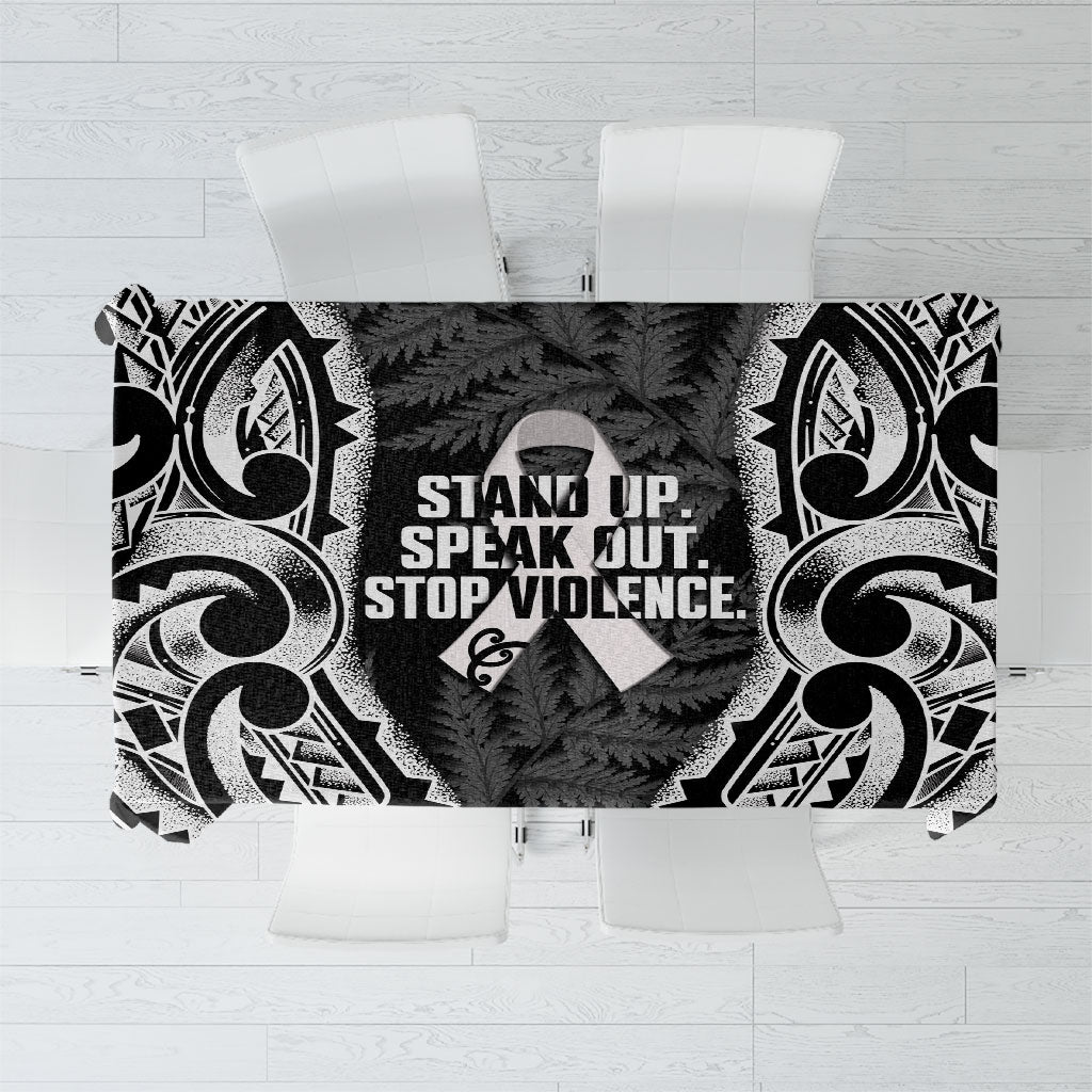 White Ribbon Day New Zealand Tablecloth Respect Women Maori Pattern Black